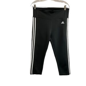 Adidas Climalite Womens Size L Gray White Crop 3 Stripe Pull on Leggings Workout